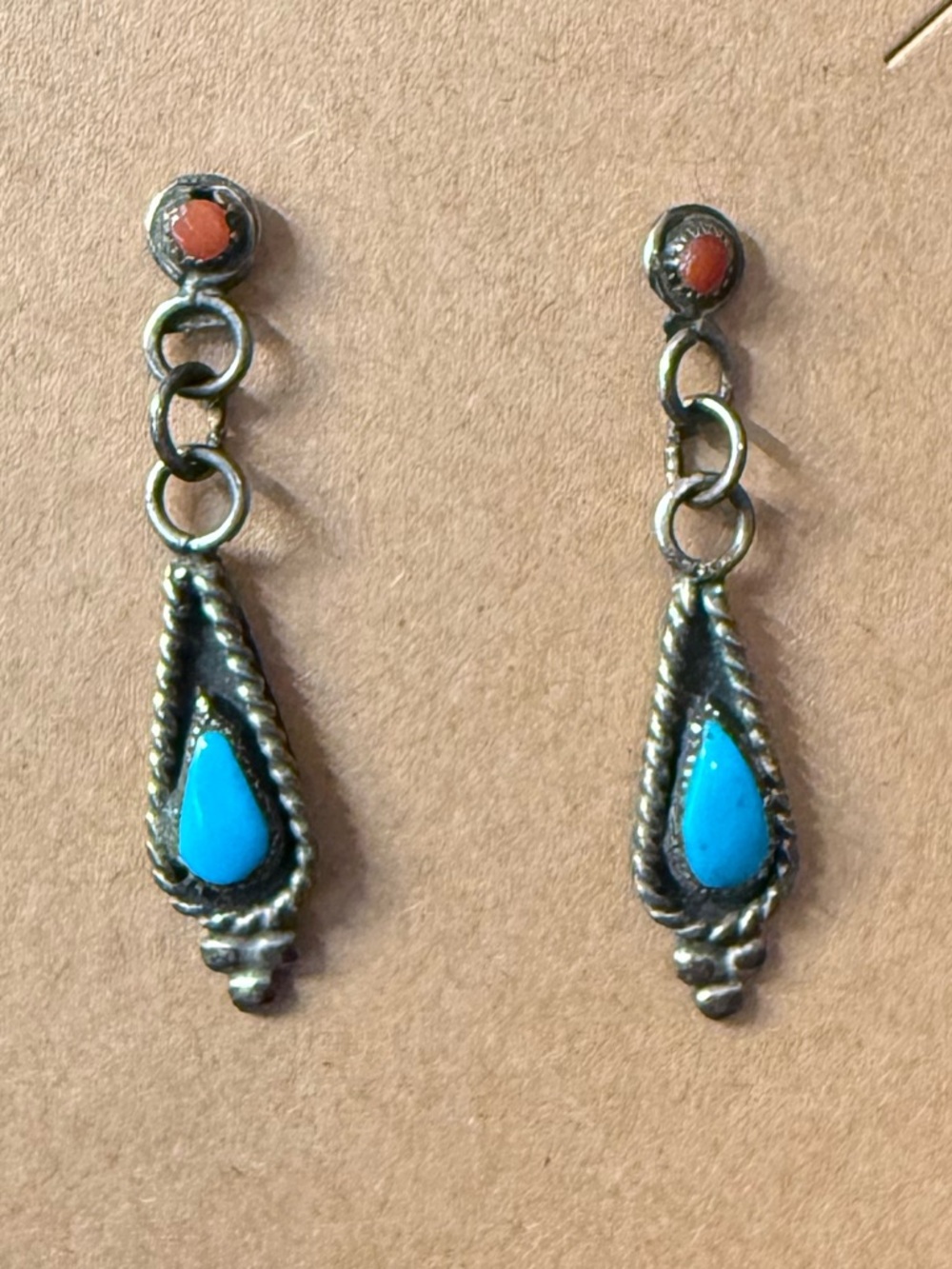 Silver Turquoise Teardrop Earrings Native American /Southwestern style